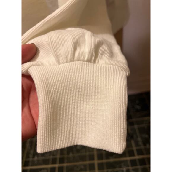 Women's White Ribbed Half Zip Cropped Pullover Sweatshirt Top NWT Size L - Picture 12 of 13